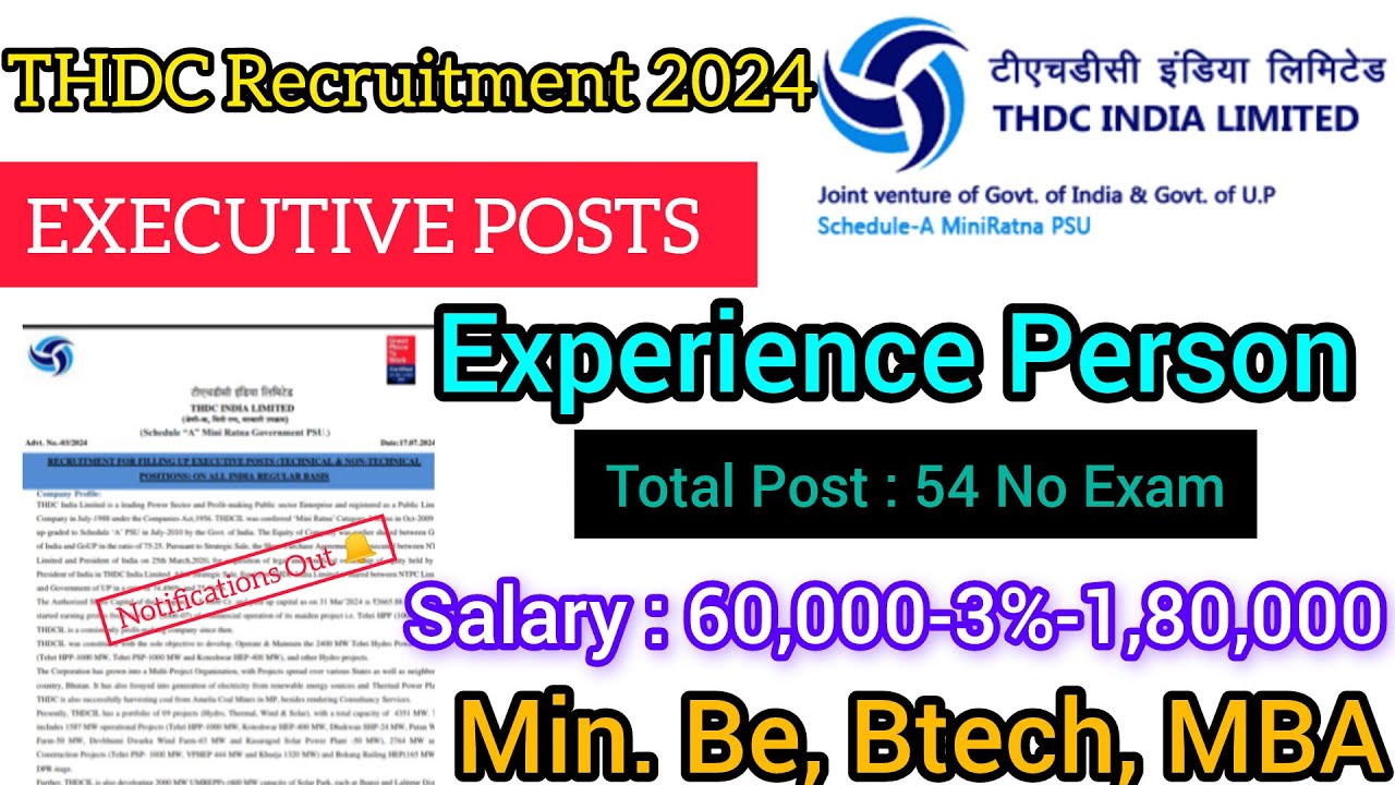 THDC Ltd Executive Recruitment 2024 Notification Out || THDCL TECHNICAL Experience Person #govtjobs