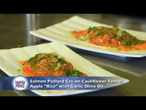 Norwegian Salmon Paillard Cru on a Cauliflower Apple Rice with Garlic Olive Oil