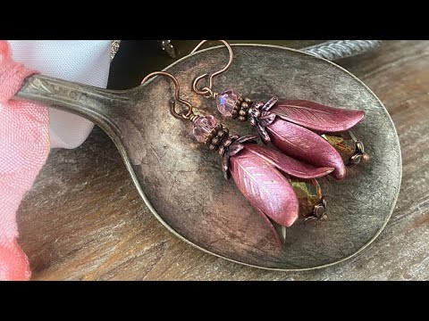 Use Vintaj paint, mica powder, bead caps and crystals to create pretty  floral earrings