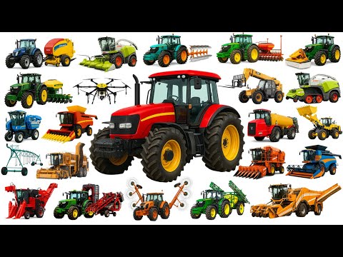 Tractors for Kids | Learn Farm Vehicles Names in English🚜 | Tractor, Plow, Harvester & More