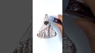 Simple drawing crafts/ glitter art/ glue and glitter art #gluecraft #glitterart #glitterdress #asmr
