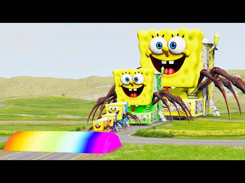 Big & Small SpongeBob Choo-Choo Charles Train Vs Giant Speed Bumps - BeamNG.Drive