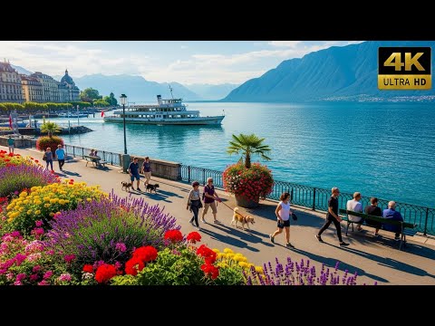 🌅 4K Walking Tour | Stunning Swiss Riviera & Lake Geneva’s Scenic Beauty 