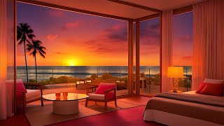 Elegant Seaside Night Jazz In Luxury Hotel 4K with Sea Waves. Perfect Resort wit