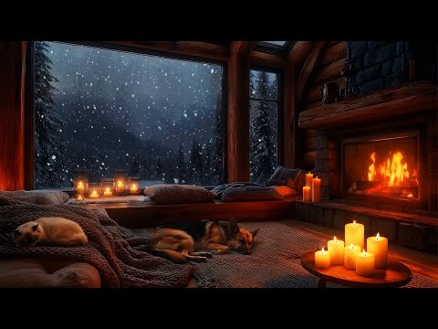 Cozy Winter Cabin ❄️ Fireplace Crackle & Gentle Snowfall with Sleeping Pets 🐾