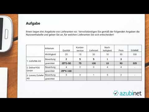 Prüfungsaufgabe: Nutzwertanalyse (Abschlussprüfung Industriekaufleute, Groß- und Außenhandel u.a.)