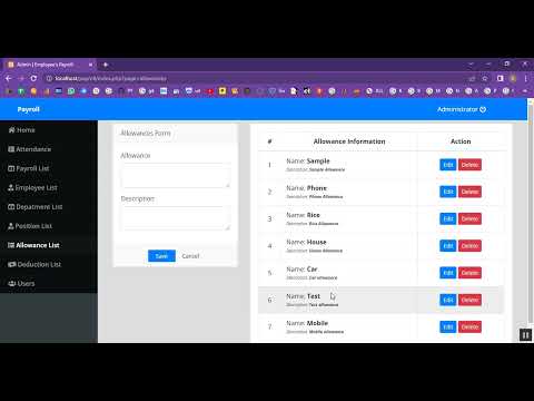 Employee Payroll Allowance Information in PHP Application Projects