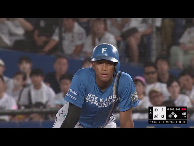 【4回表】4番の一打!! ファイターズ・万波中正 三遊間を抜けるタイムリーヒットで先制!! 2023年8月30日 千葉ロッテマリーンズ 対 北海道日本ハムファイターズ