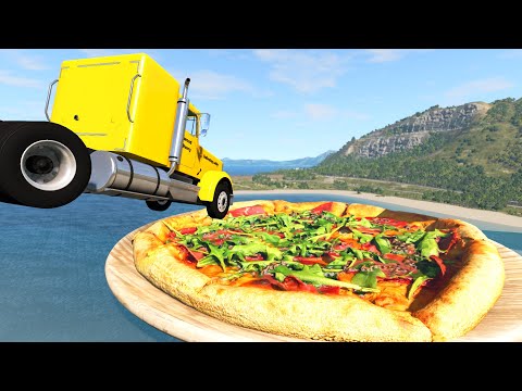 Jumping cars into Pizza - BeamNG.Drive