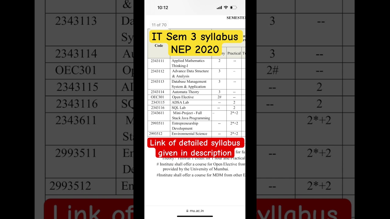 IT sem 3 syllabus NEP 2020 🎯#secondyearengineering