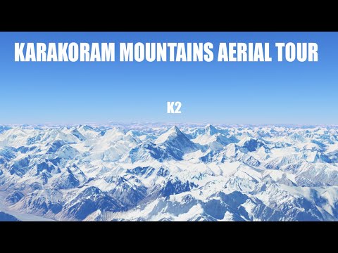 Karakoram Mountain Range aerial 3D tour. Mount K2.