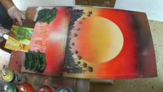 Spray Paint Art &quot;Palms and waterfalls&quot; by Carlos Blázquez