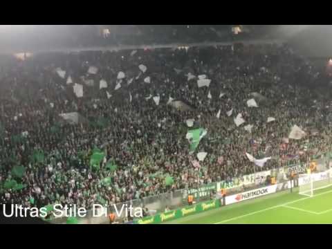 Ultras Saint Etienne In Azione. Coro " Sha La La ", Saint Etienne-Manchester United. Europa League.