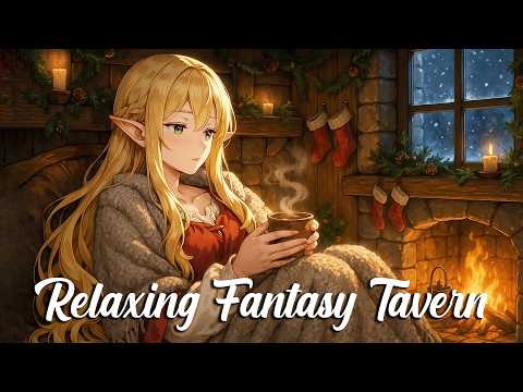 cozy medieval fantasy tavern 🎄 medieval fireplace & bard music | D&D tavern vibes
