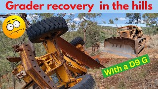 Overturned Grader Recovery with a D9 Dozer