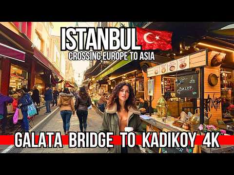Ultimate Istanbul 4K Walk: Europe to Asia | Galata Bridge to Kadikoy Market & Street Food