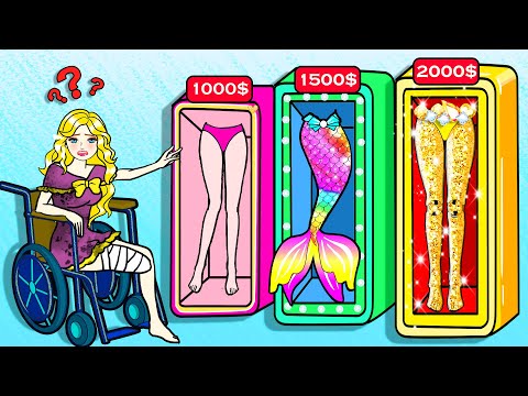 Paper Dolls Dress Up - Barbie Finding RAINBOW Leg vs GOLD Leg Challenge | WOA Doll Channel