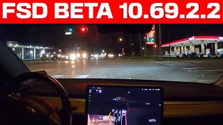 Tesla FSD Beta 10.69.2.2 Night Drive Tricky Intersection