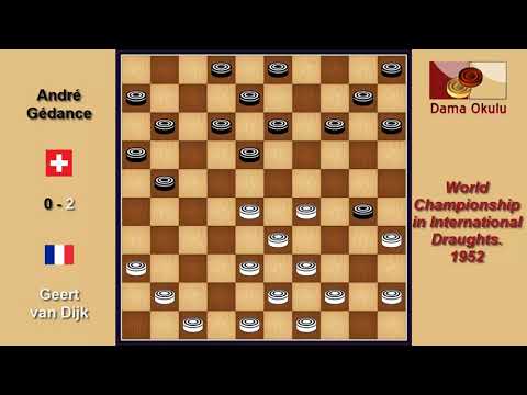 Geert van Dijk (NLD) - André Gédance (SUI). Draughts World Championship. 1952.
