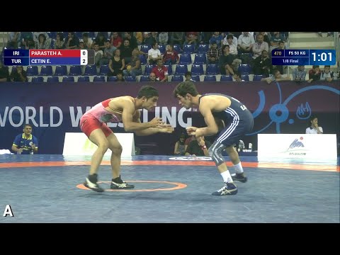 1/8 FS - 50 kg: A. PARASTEH (IRI) df. E. CETIN (TUR), 7-4