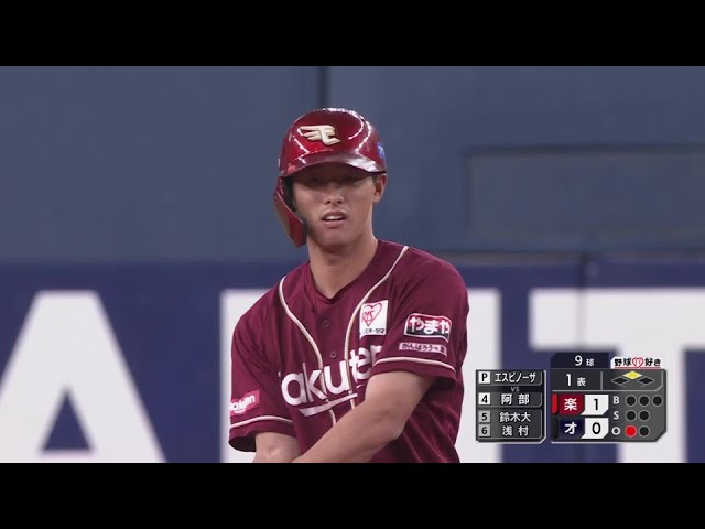 【1回表】貴重な先制打!! イーグルス・辰己涼介 ライト線に引っ張るタイムリー2ベース!! 2024年8月14日 オリックス・バファローズ 対 東北楽天ゴールデンイーグルス