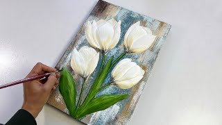 3D White Tulip Texture Painting Using Piping Bag Technique | Step by Step Tutorial By Vanoushe Art