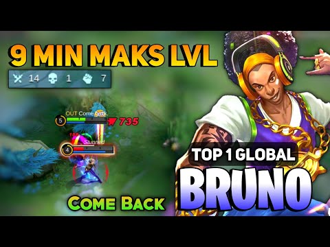Bruno Perfect Gameplay Fast Farm 9 Min Maks Lvl [Top 1 Global Bruno Best Build] By Come Back - MLBB