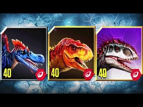SPINOSAURUS,TYRANNOSAURUS REX,INDOMINUS REX MAX LEVEL 40 - Jurassic World The Game