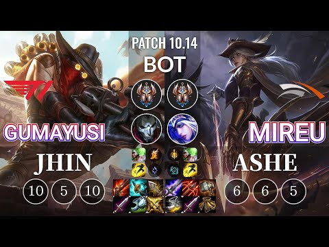 T1 Gumayusi Jhin vs HLE Mireu Ashe Bot - KR Patch 10.14