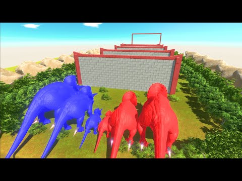 Different Size Red vs Blue Triceratops Clash Block Race -Animal Revolt Battle Simulator