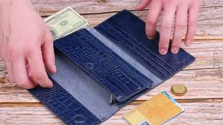 Великий жіночий гаманець із натуральної шкіри з тисненням під крокодила Canpellini 21661 синій