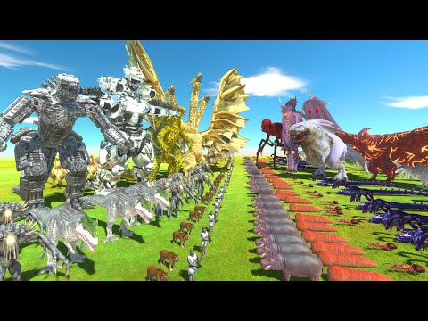 Red War - Yellow Team + White Team VS Purple Team + Red Team - Animal Revolt Battle Simulator