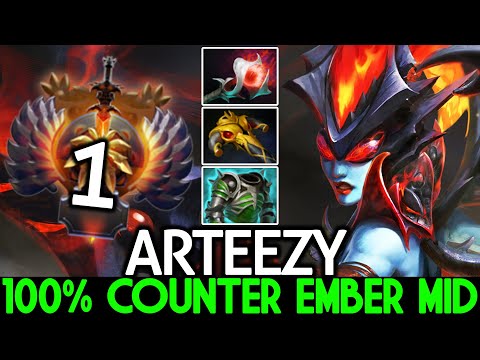 ARTEEZY [Queen of Pain] Pro 100% Counter Ember Mid Lane Mass Gank 7.26 Dota 2