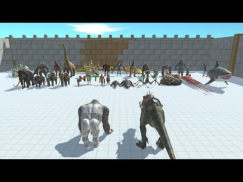 T-REX WITH OLD GORO VS BOSS & MINIBOSS - Animal Revolt Battle Simulator
