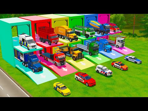 TRANSPORTING POLICE CARS, RESCUE VEHICLES, AMBULANCE, GARBAGE & DUMP TRUCK TO GARAGE - FS22