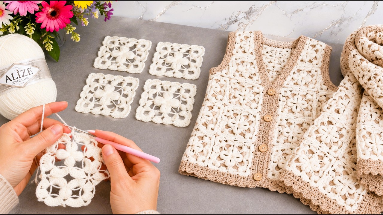 Making an easy crochet vest/shawl motif for beginners.🥼#crochet #stepbystep  #Tutorial