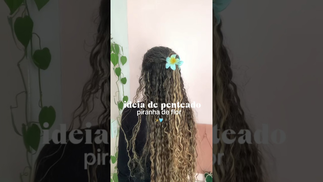PENTEADO com piranha de FLOR ✨🩵 #penteado #curlyhair