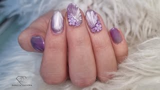 3D textured cat eye nails with flowers. Gel rebalance tutorial