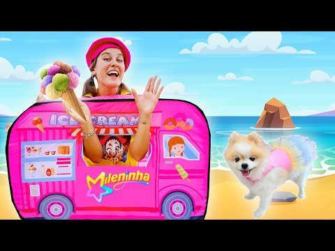 MILENINHA é vendedora de SORVETES POR UM DIA na praia para comprar roupinha para Cachorrinha BELINHA