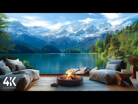 Spring Ambience ???? | Sunny Day Space by the Lake with Nature Sounds & Relaxing Campfire