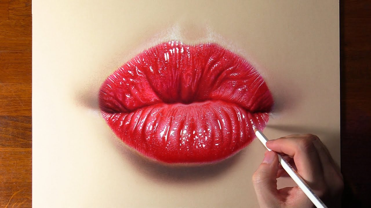 realistic kiss lips painting by marcello barenghi