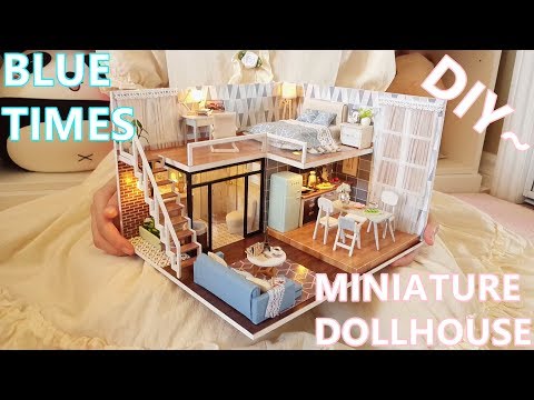 DIY | Miniature Dollhouse Kit - Blue Times | With Lights and Music Box