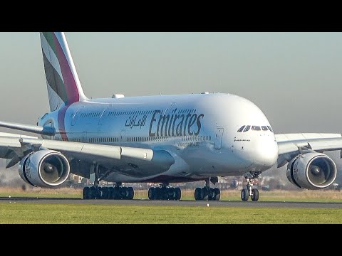 AIRBUS A380 LANDING - 20 MINUTES of Aviation at Amsterdam - A380, B777, B737Max ... (4K)