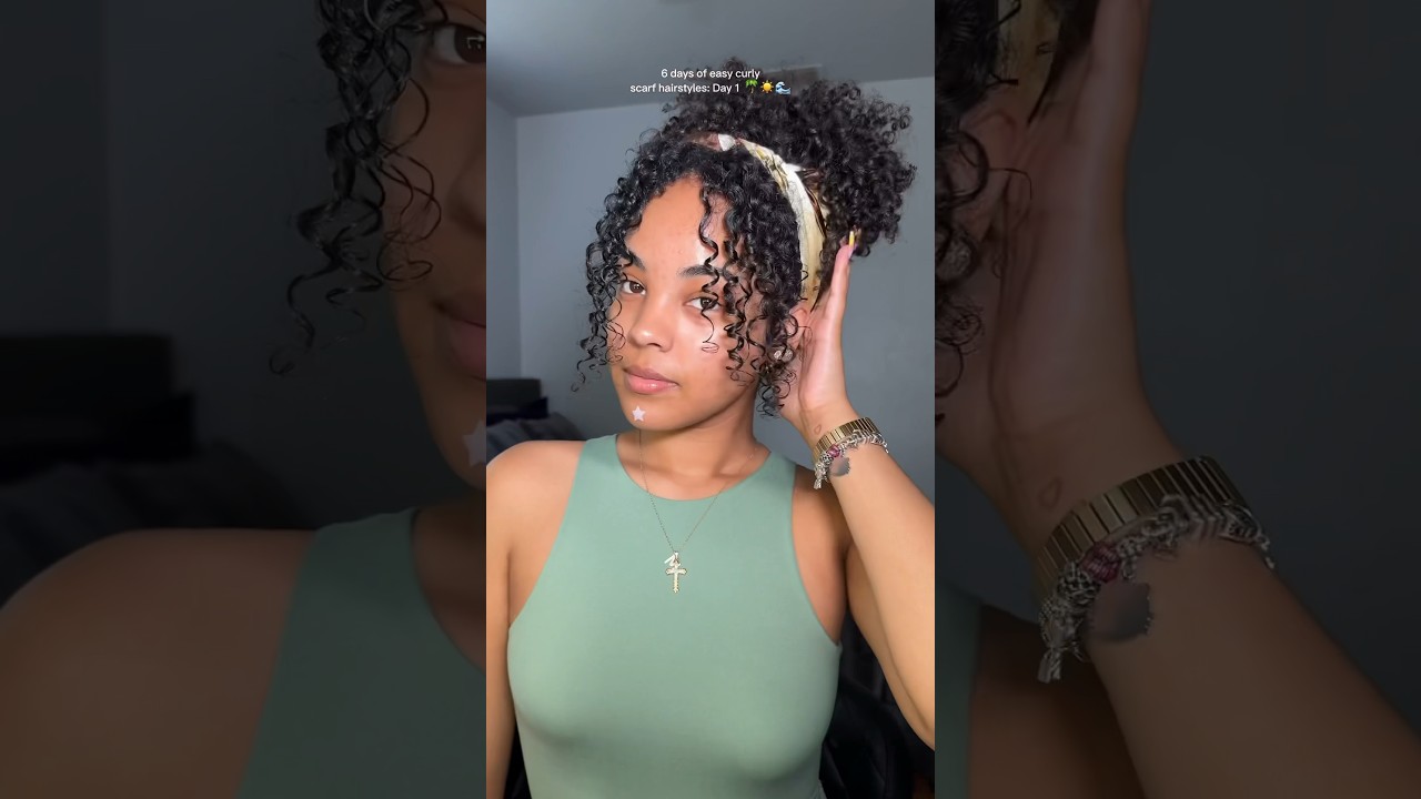 Day 1/6 🌴 | Easy curly scarf hairstyles perf for the summer ☀️ #curlyhair #curlyhairstyles #summer