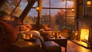 Autumn Rainy Day - Cozy Ambience with Relaxing Rain Sounds & Crackling Fireplace
