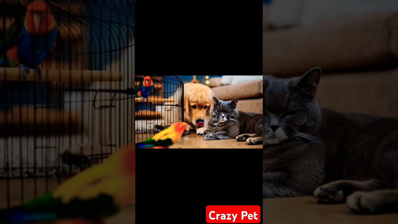 unbelievable moment of crazy pet Dog catten parrot #cat #dog #parrot #pets #animals