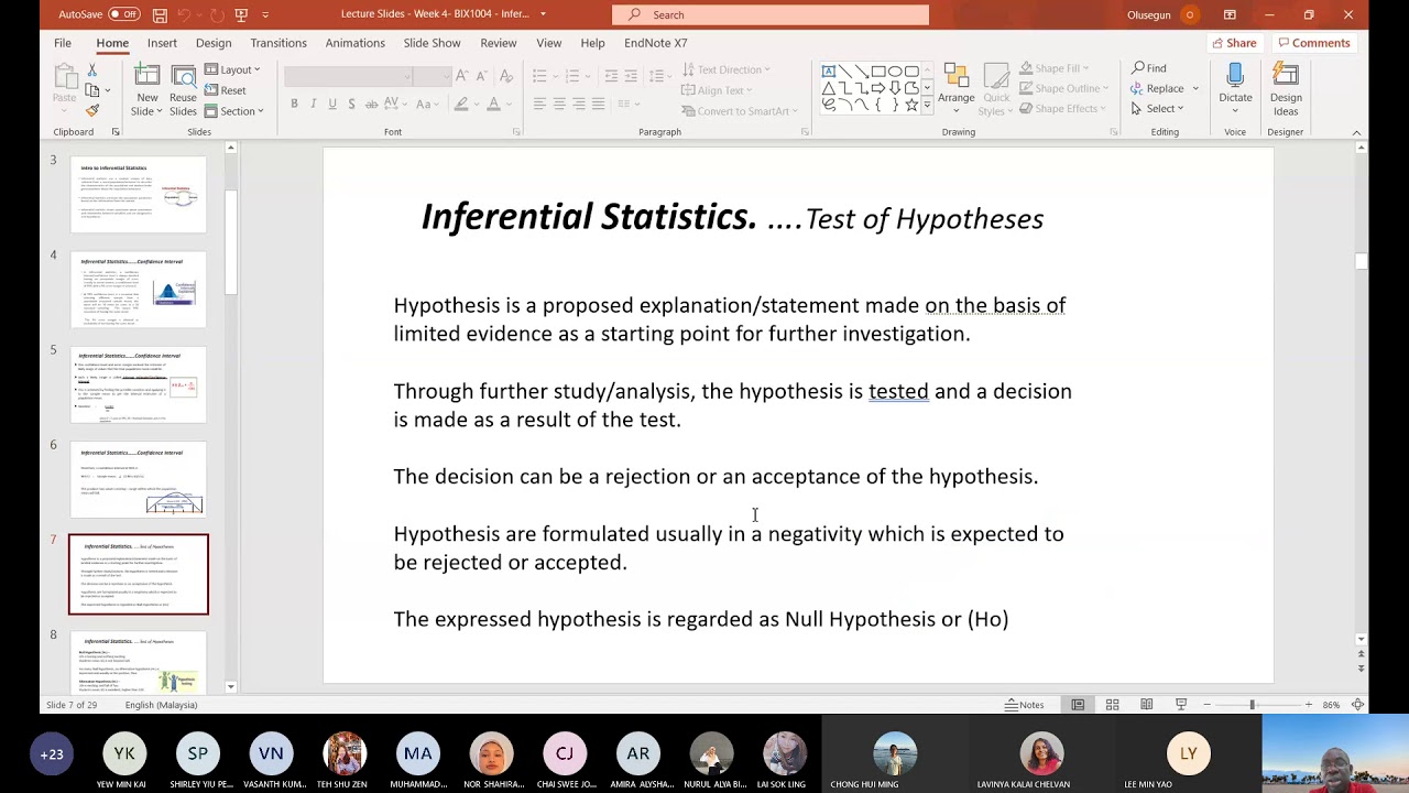 BIX1004 DATA ANALYSIS AND STATISTICS (INFERENTIAL STATISTICS)