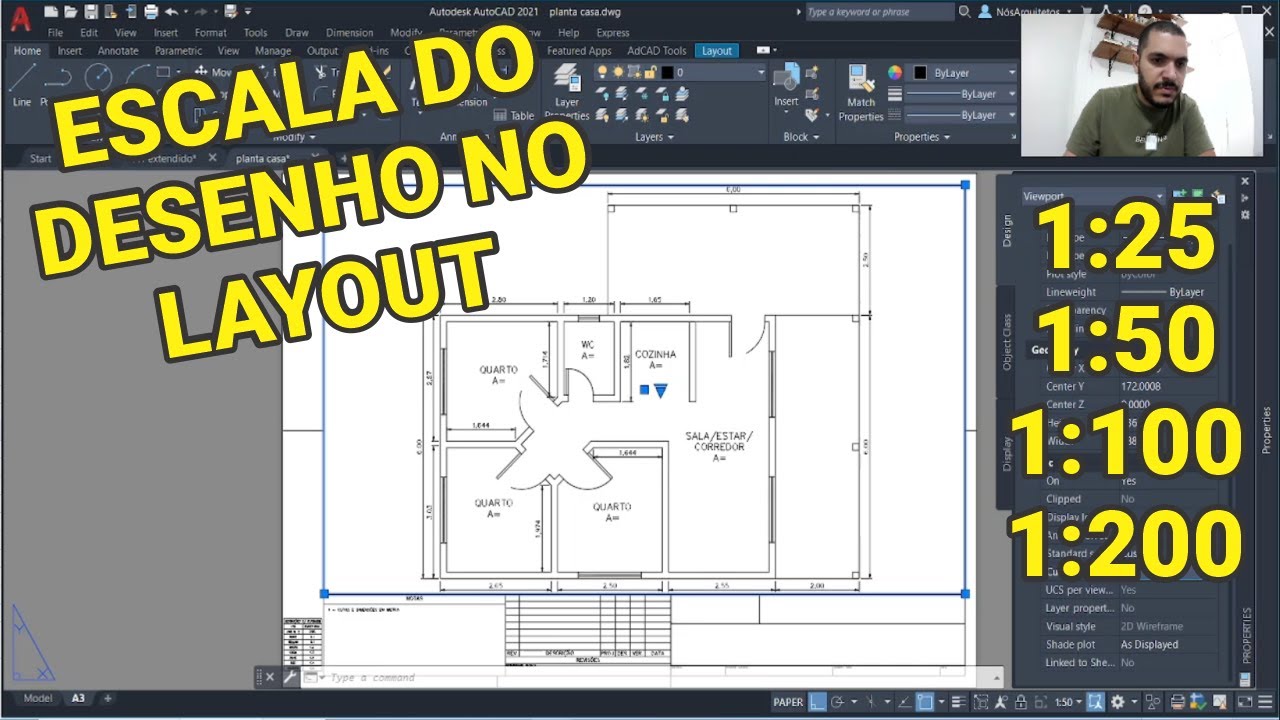CONFIGURAR A ESCALA DO DESENHO NO LAYOUT DO AUTOCAD USANDO VIEWPORTS