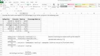 Calculating Percentage Mark up using Excel