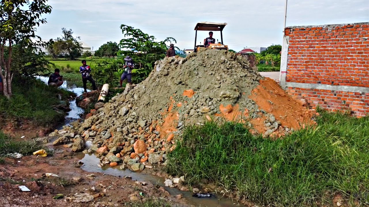 First Starting A New Project! Filling Land By Bulldozer Pushing soil with 5ton Trucks